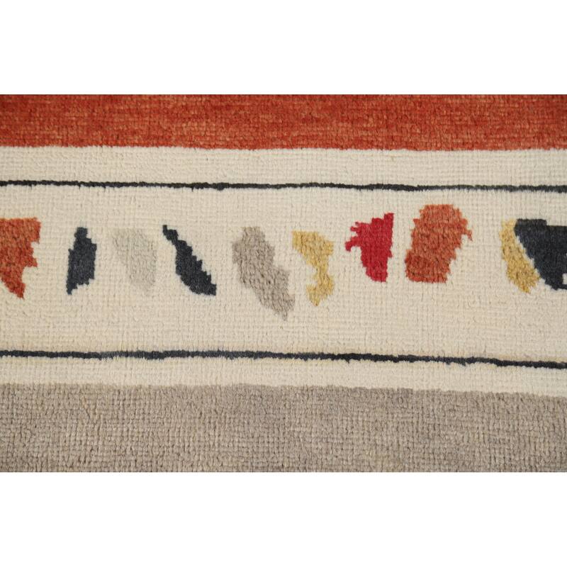 Hand Knotted Oriental 100% Wool Carpet Modern Geometric Greys & Charcoal Gabbeh Area Rug - 10' 0'' X 4' 11''