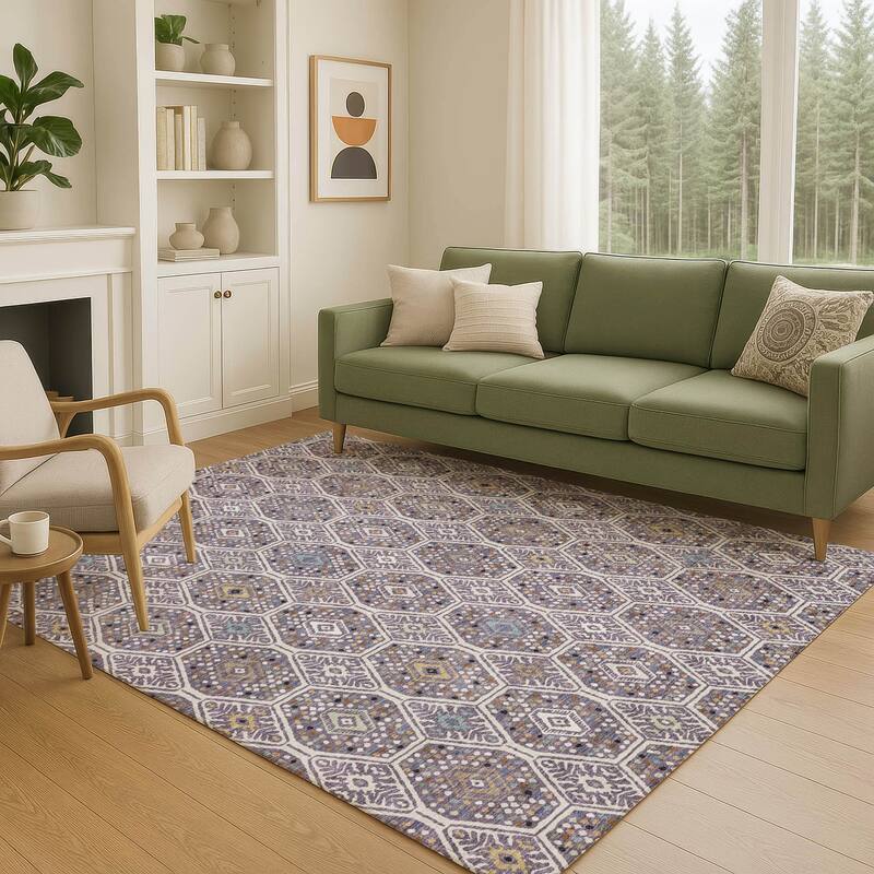 Machine Washable Indoor/ Outdoor Modern Hexi Chantille Rug