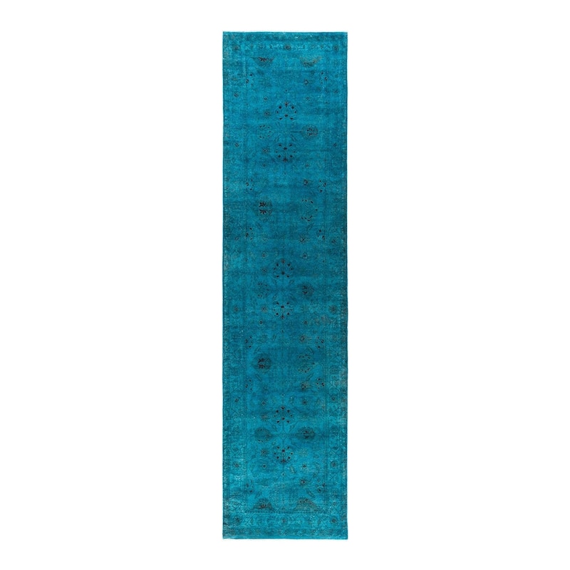 Fine Vibrance One-of-a-Kind Hand-Knotted Runner Rug - Blue, 2' 10" x 11' 10" - 2' 10" x 11' 10"
