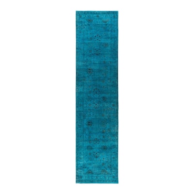 Fine Vibrance One-of-a-Kind Hand-Knotted Runner Rug - Blue, 2' 10" x 11' 10" - 2' 10" x 11' 10"