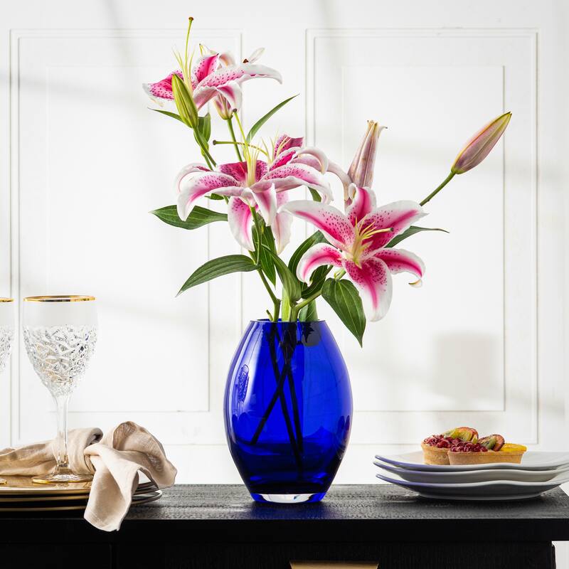 Majestic Gifts Glass - Handmade Barrel Vase - Cobalt Blue - Made in Europe