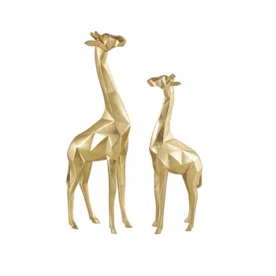 Polystone Giraffe Decorative Sculpture - Set of 2 Gold or Silver - CosmoLiving by Cosmopolitan
