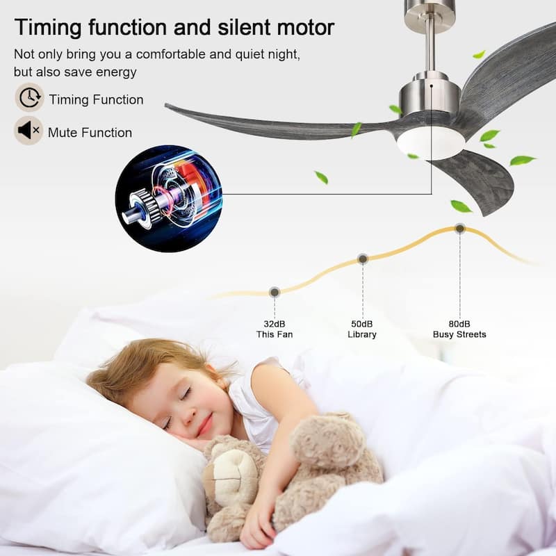 52" Ceiling Fan With Light Kit Dimmable LED,Wood Blades,Remote Control for Patio Living Room, Bedroom, Office,Indoor - 52 Inches