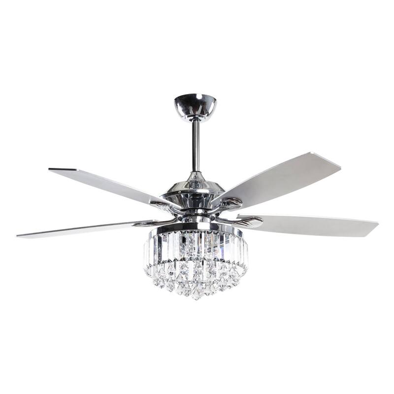 Modern Chrome 5-Blades Crystal Chandelier Ceiling Fan with Remote - 52 Inches