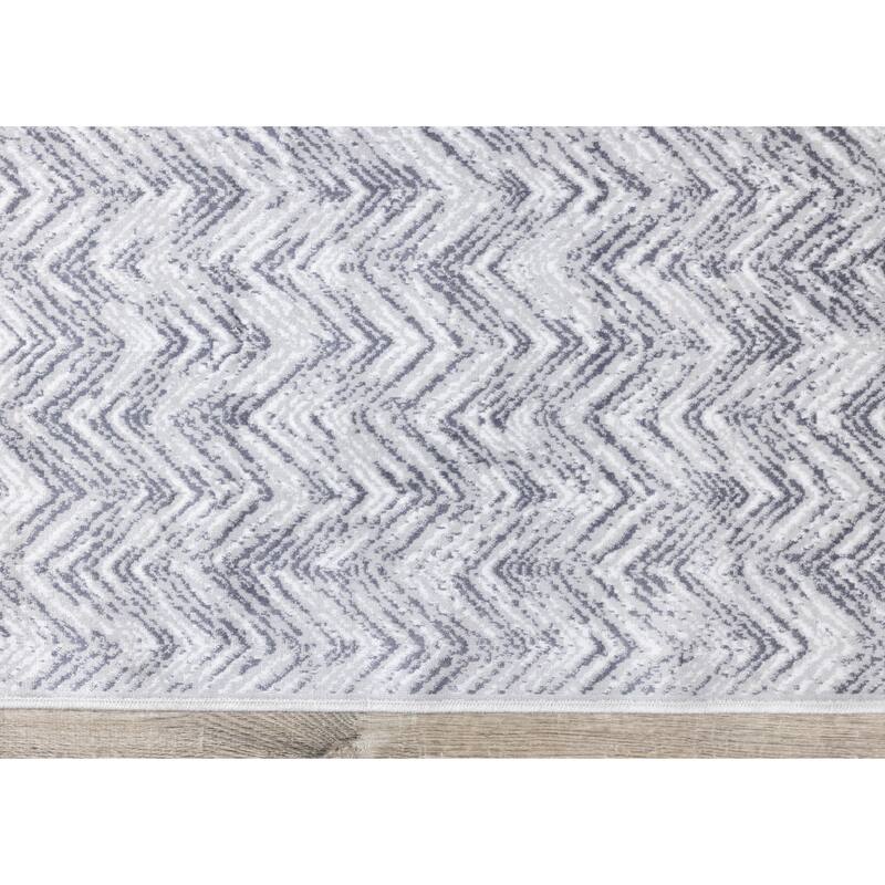 Victoria Collection - White/Grey Distressed Zig Zags Rug