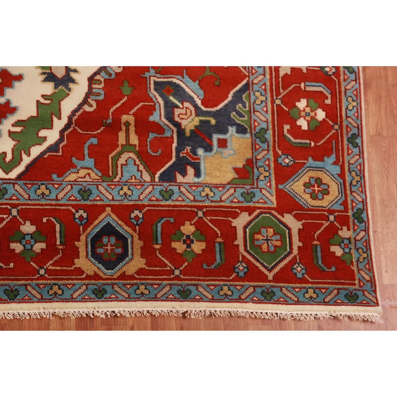 Medallion Heriz Serapi Indian Large Rug Handmade Wool Carpet - 9'11" x 13'10"
