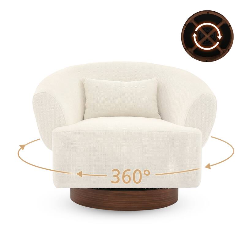 Set of 2 Modern Swivel Barrel Accent Chair with Solid Wood Base with Chenille Upholstery Armchair