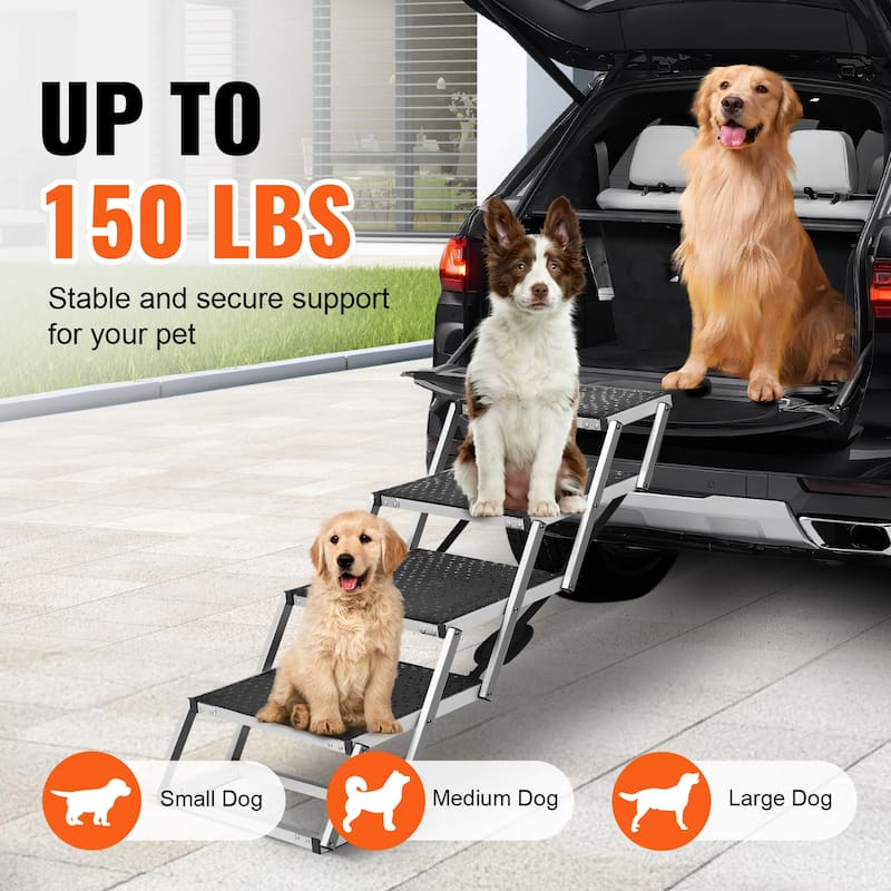 Dog Stair for Cars, Wide Dog Car Steps, Folding Dog Car Ramp with Nonslip Surface, Portable Pet Steps Lightweight Aluminum