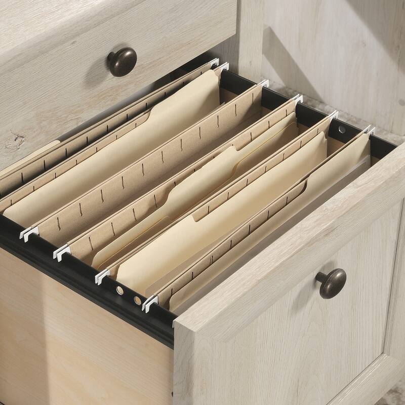 Engineered Wood Coastal L-Shaped Desk with File Drawers, Gray