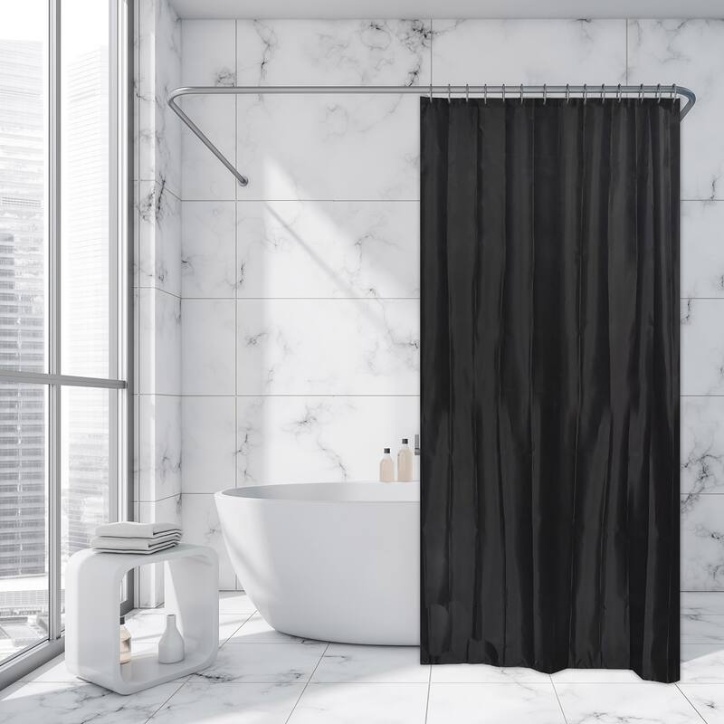 Extra Long Shower Curtain Polyester 12 Rings 79"L x 71"W - Black