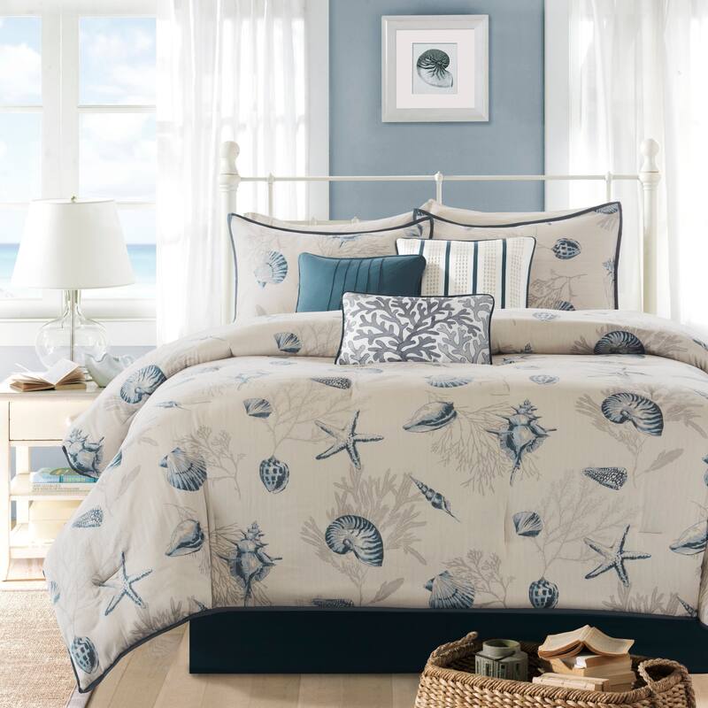 GDF Studio - Bayside 7-Piece Cotton Sateen Comforter Set with Decorative Pillows