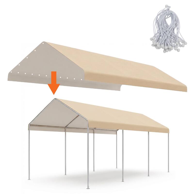 Aoodor 10 x 20 FT Carport Replacement Canopy Cover - Beige