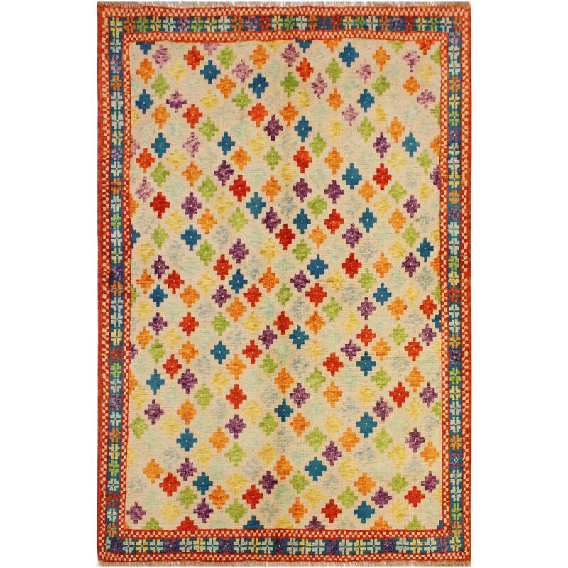 Shabby Chic Balochi Hurst Beige/Teal Hand Knotted Wool Rug - 5'0'' x 6'6''