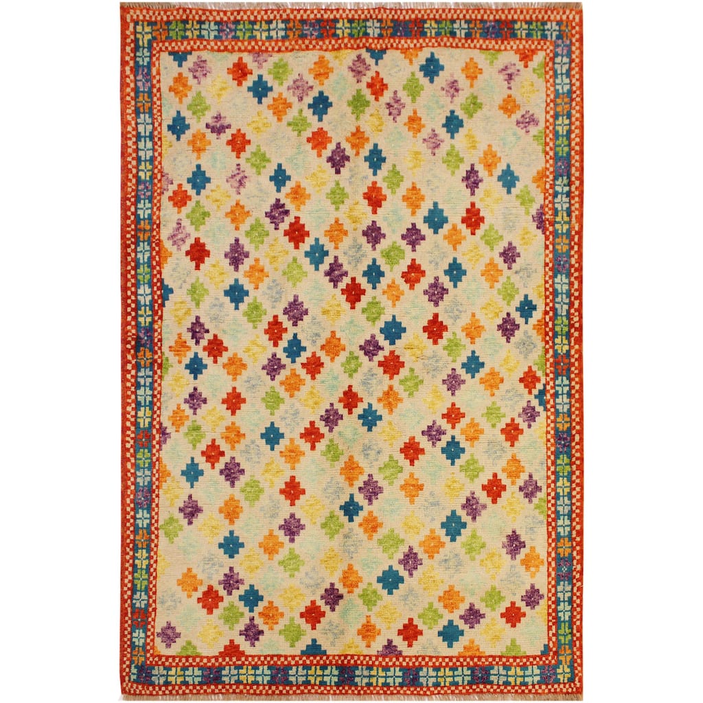 Shabby Chic Balochi Hurst Beige/Teal Hand Knotted Wool Rug - 5'0'' x 6'6''