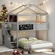 preview thumbnail 2 of 36, Artsy House Roof Shape Design Twin over Full Wood Bunk Bed with Storage Staircase and Blackboard, Solid Construction