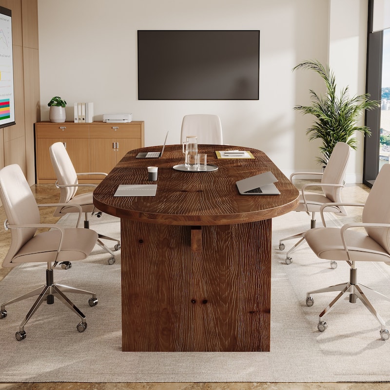 5.24 ft Solid Wood Oval Conference Table for 6 People