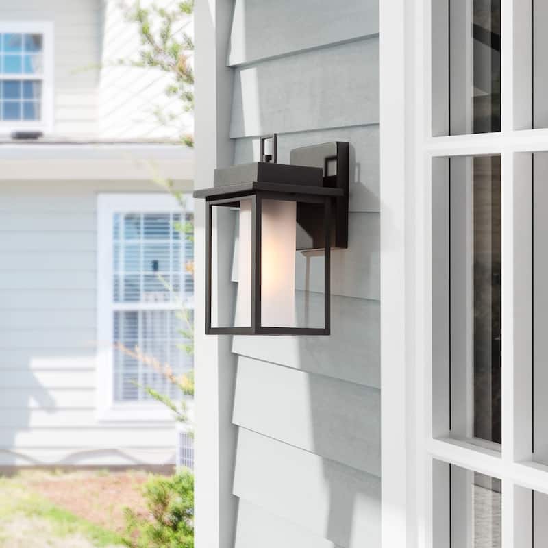 Aary Farmhouse Modern Black Indoor/Outdoor Wall Sconce Frosted Cylinder Glass LED Patio Wall Lantern