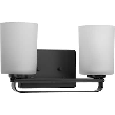 League Collection Two-Light Matte Black and Etched Glass Modern Farmhouse Bath Vanity Light - 13.62 in x 5.5 in x 7.62 in
