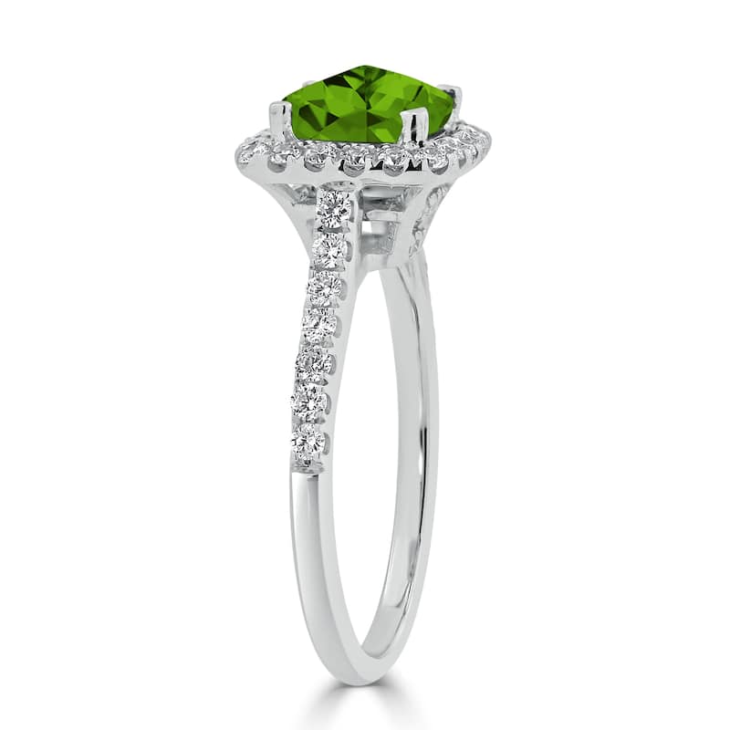 Auriya 1 1/4ct Cushion-cut Peridot and Halo Diamond Engagement Ring 1/2cttw 14k Gold