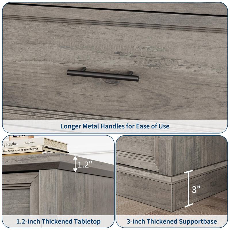 Farmhouse 6 Drawer Dresser for Bedroom, Rustic Chest of Drawers with Metal Handles, Large Double Dresser TV Stand
