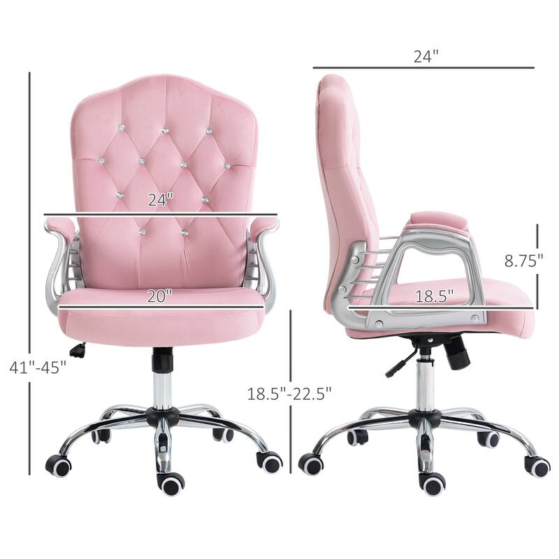Vinsetto Home Office Chair, Velvet Computer Chair, Button Tufted Desk Chair with Swivel Wheels