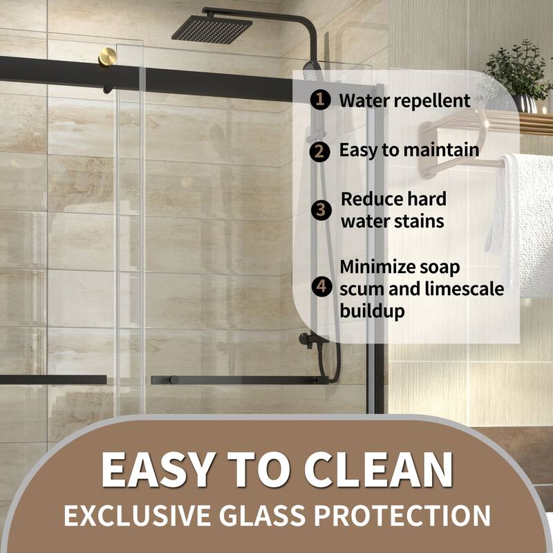 56-60" x 74" Frame Double Sliding Shower Tub Door with SGCC tempered Glass in Black - 60*74