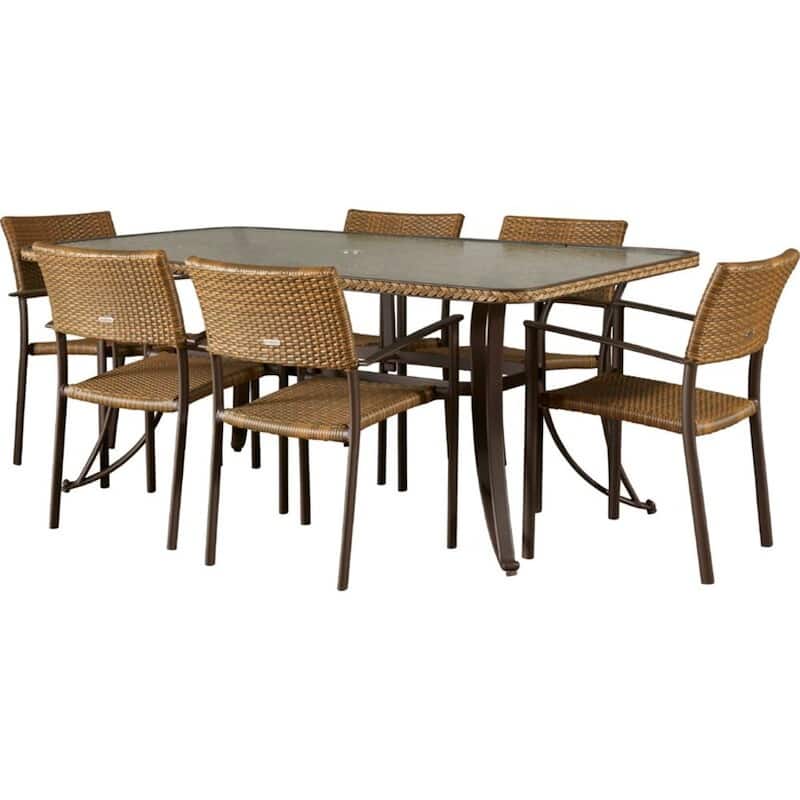 Maracay Tree Bark Outdoor Wicker Dining Set with Stackable Chairs (7-Piece)