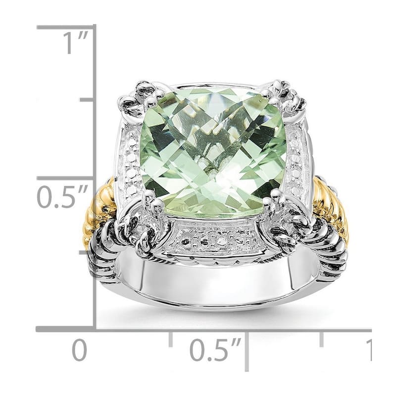 Curata 925 Sterling Silver Solid 14k Gold Large Green Amethyst Vintage Ring