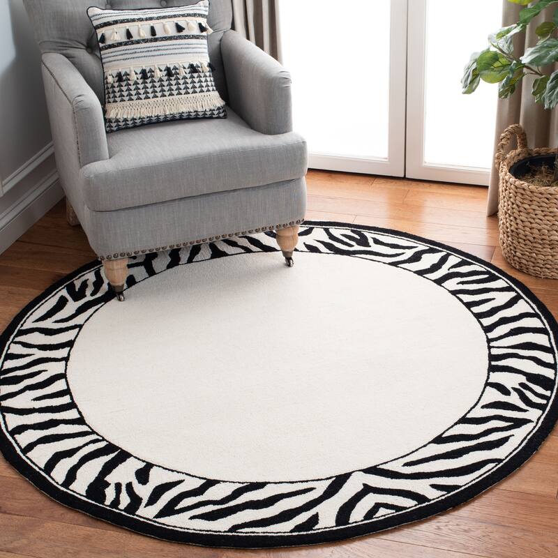 SAFAVIEH Handmade Chelsea Corky French Country Wool Rug - 3' Round - White/Black