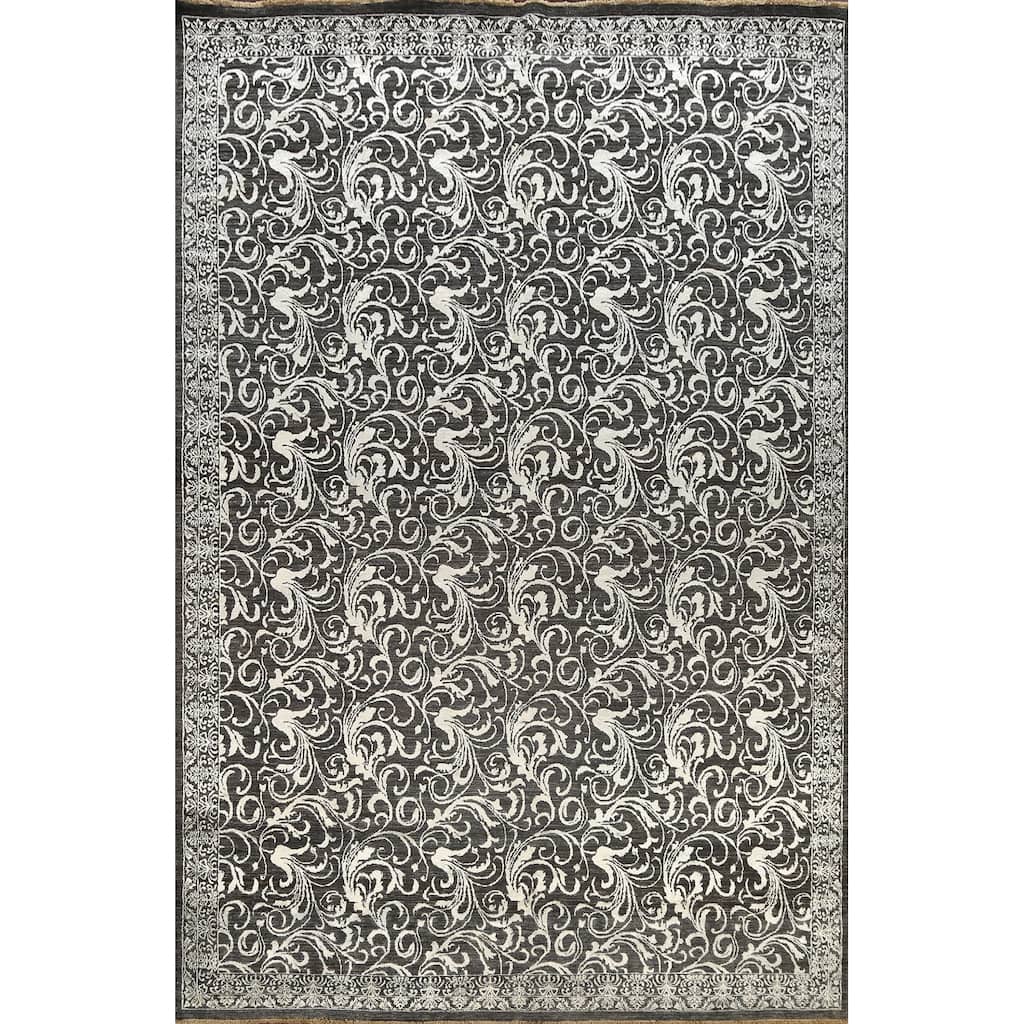 Wool/ Silk Vegetable Dye Floral Versace Oriental Area Rug Handmade - 8'11" x 12'2"