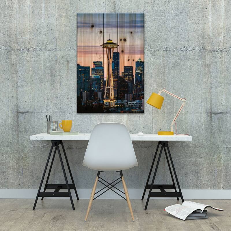 The Space Needle And Skyline At Dawn, Seattle, USA I Print On Wood by Matteo Colombo - Multi-Color