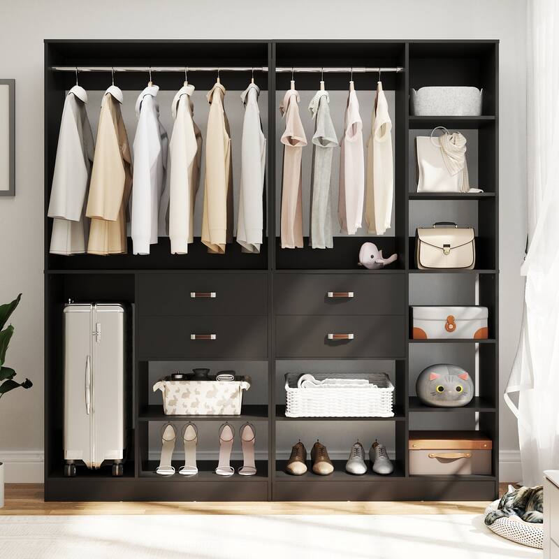79''W Set of 2 Freestanding Closet System with Drawers, Reversible Wardrobe for Walk-in/ Reach-in Closet