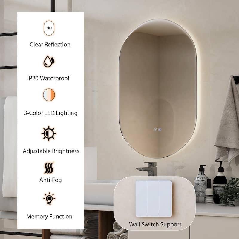 Costway 32'' x 20'' Oval Bathroom Wall Mirror Mounted Makeup Mirror