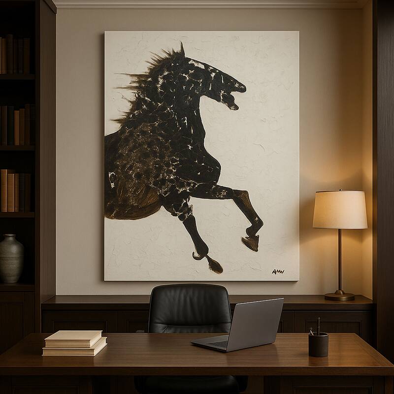 Hand Painted Galloping Horse Neutral Tones Textured Canvas Wall Art
