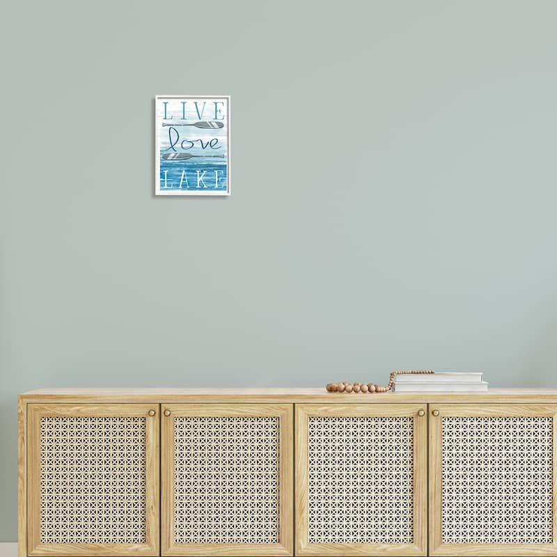 Stupell Live Love Lake Quote Ores Water Motif Framed Wall Art, Design by Elizabeth Tyndall - Blue