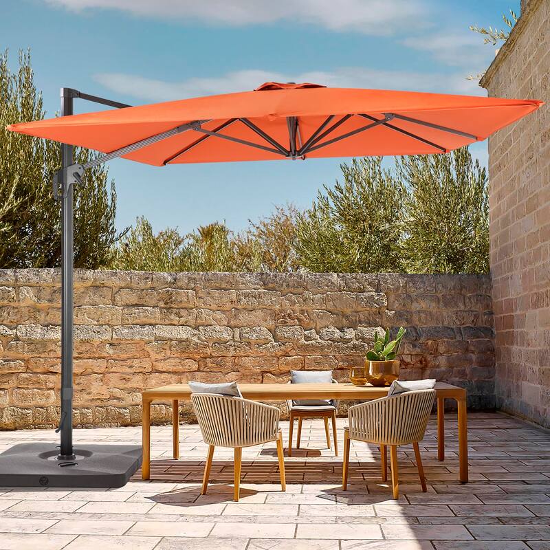 LIVOOSUN 11.5x9FT Aluminum Cantilever Patio Umbrella Solution-Dyed Fabric w/Base - Rust Red