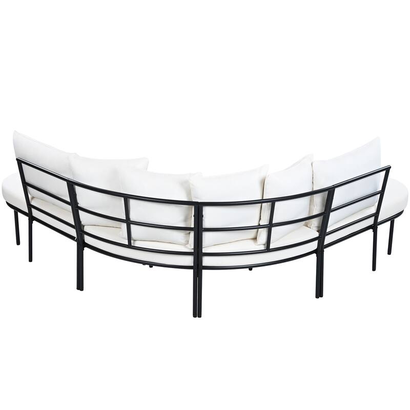 Curved Outdoor Patio Sofa Set with Cushions and Coffee Table