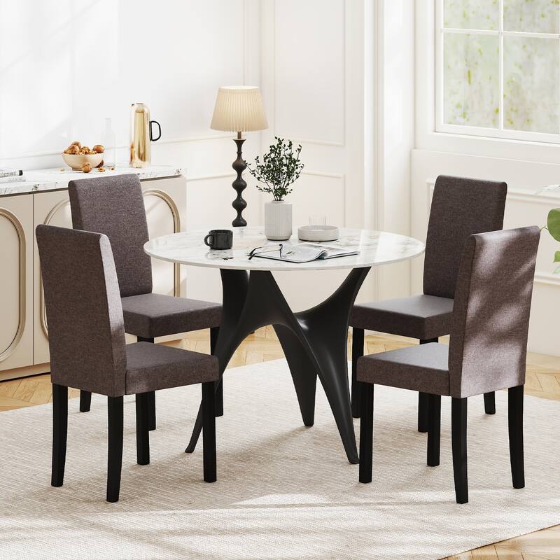 Set of 2 Modern Rubber Wood Dining Chairs with Faux Linen Upholstery and Cushioned Seats - 17" x 22" x 35.5" (L x W x H)