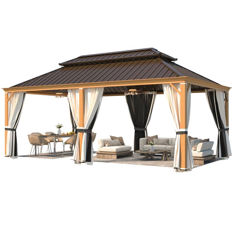 EROMMY Hardtop Gazebo with Galvanized Steel Roof and Curtains, Outdoor Aluminum Pavilion for Patio, Backyard, Lawn
