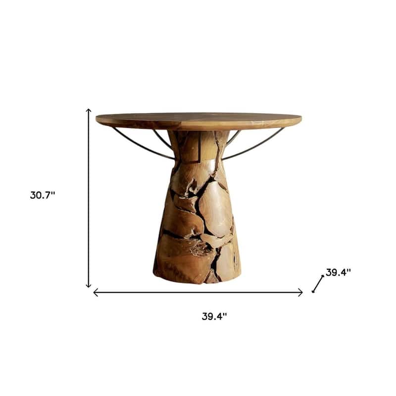 HomeRoots 39" Natural Reclaimed Wood Pedestal Base Round Top Dining Table - 39.40 in. x 30.70 in. x 39.40 in.