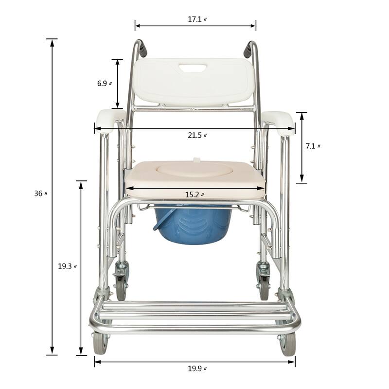 Aluminum Elder People Disabled People Pregnant Women Commode Chair Bath Chair - White & Beige Cushion