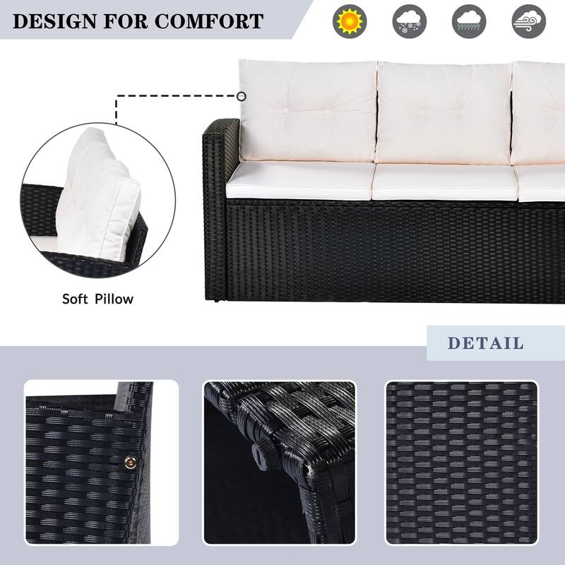 6-Pieces Outdoor Rattan Conversation Sofa Set with Coffee Table and 2 Ottoman