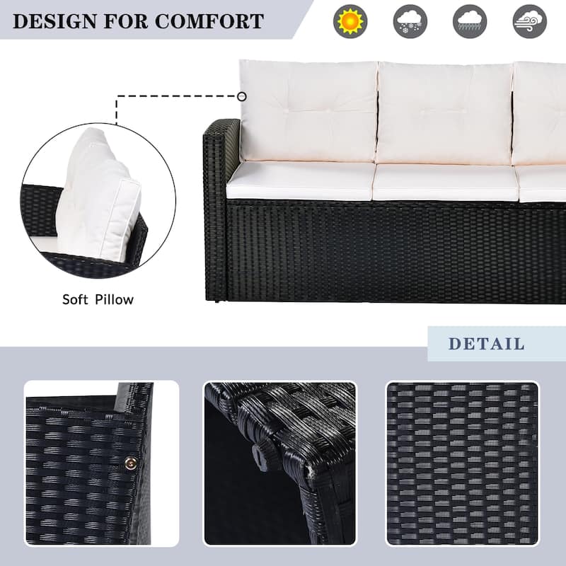 Roomfitters 6-Piece Outdoor Patio Furniture Set, All-Weather PE Wicker Sectional with Coffee Table, Sofas, Black Wicker