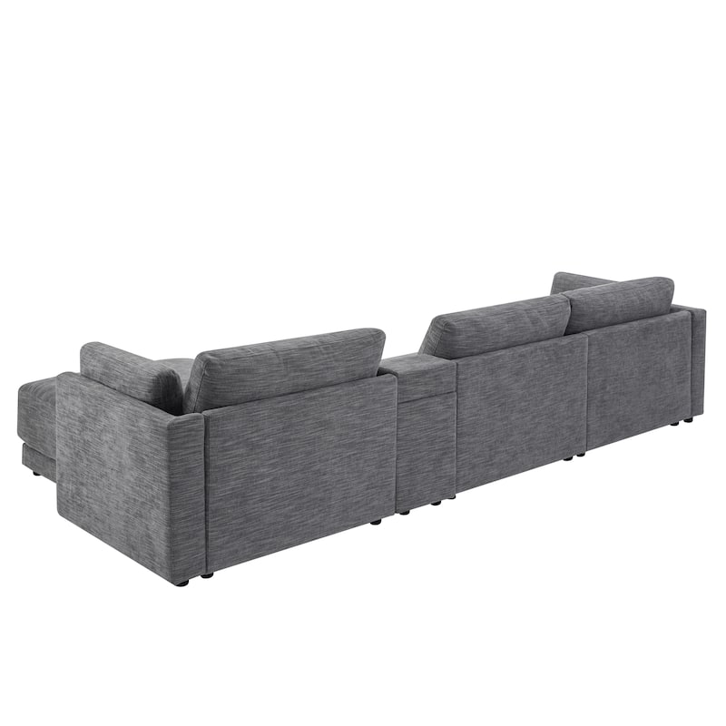 124'' L-Shaped Sectional Sofa Chenille Upholstered Cloud Couches with Multi-Functional Storage Console & Movable Ottoman
