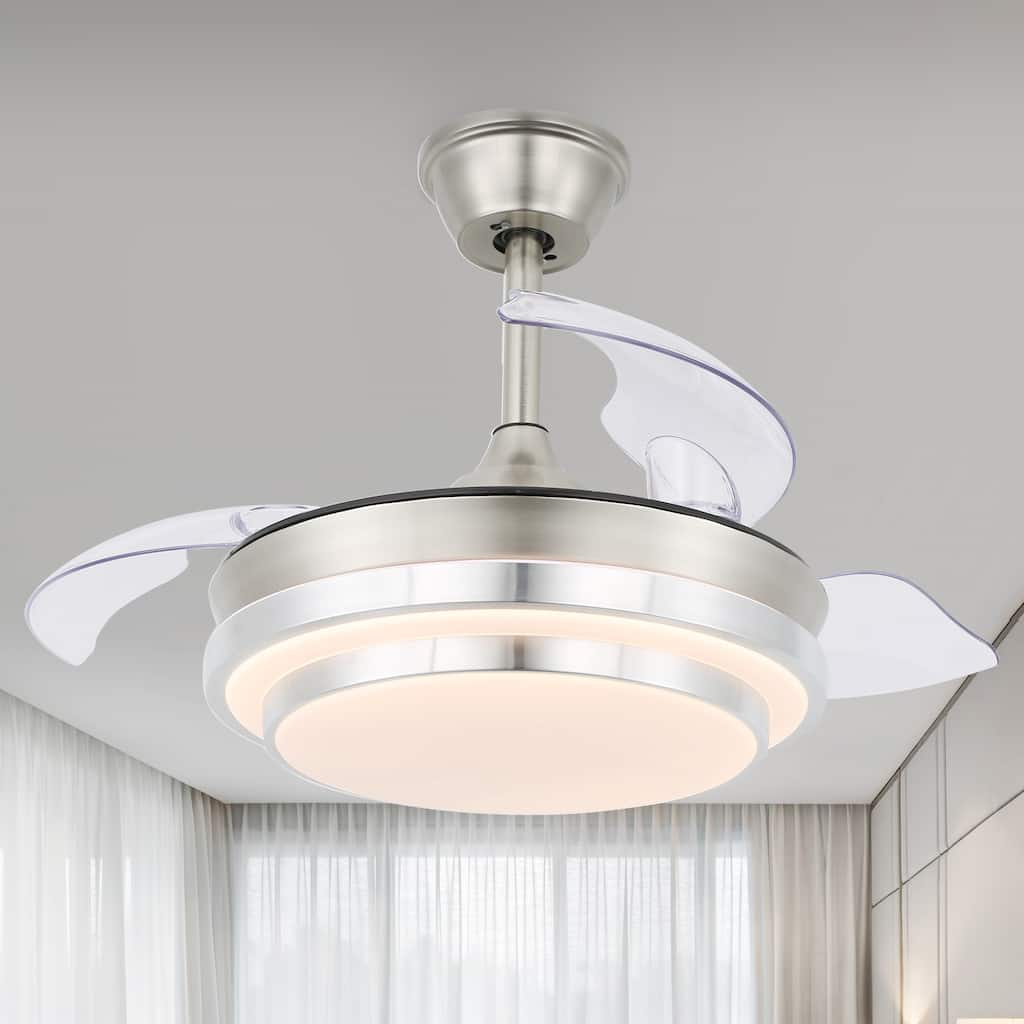 Cusp Barn Modern 36 Inch Retractable Ceiling Fan with Lights and Remote 6 Speeds Silent DC Motor LED Light Fixture for Bedroom
