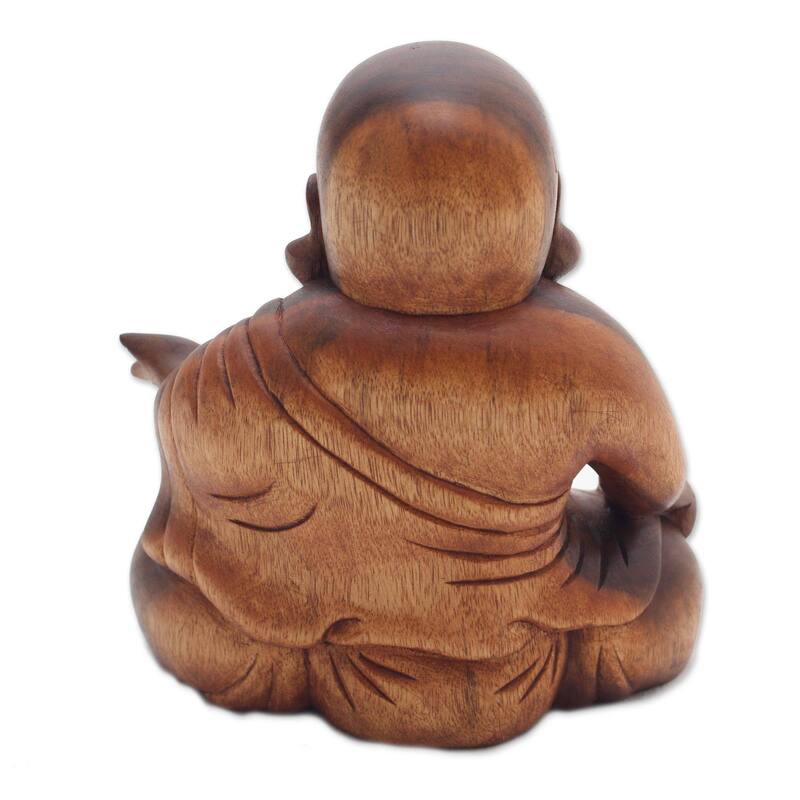 Novica Handmade Tranquil Buddha Wood Sculpture - 6.25" H x 5.5" W x 3.5" D