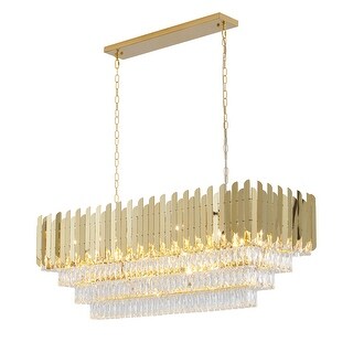 14-Light Gold Stainless Steel Chandelier With Crystal Accents - Bed ...