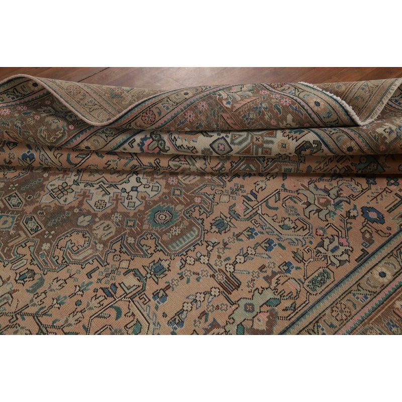 Geometric Peach Tabriz Persian Vintage Rug Hand-Knotted Wool Carpet - 8'1"x 11'3"