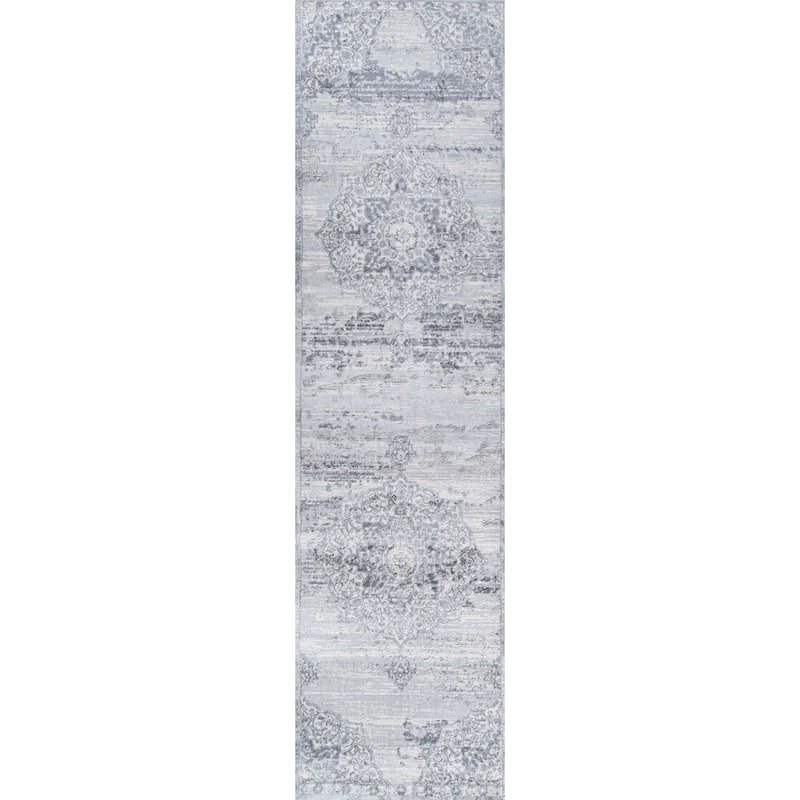 JONATHAN Y Traditional Persian Vintage Medallion Area Rug - 2 X 10 - Light Gray