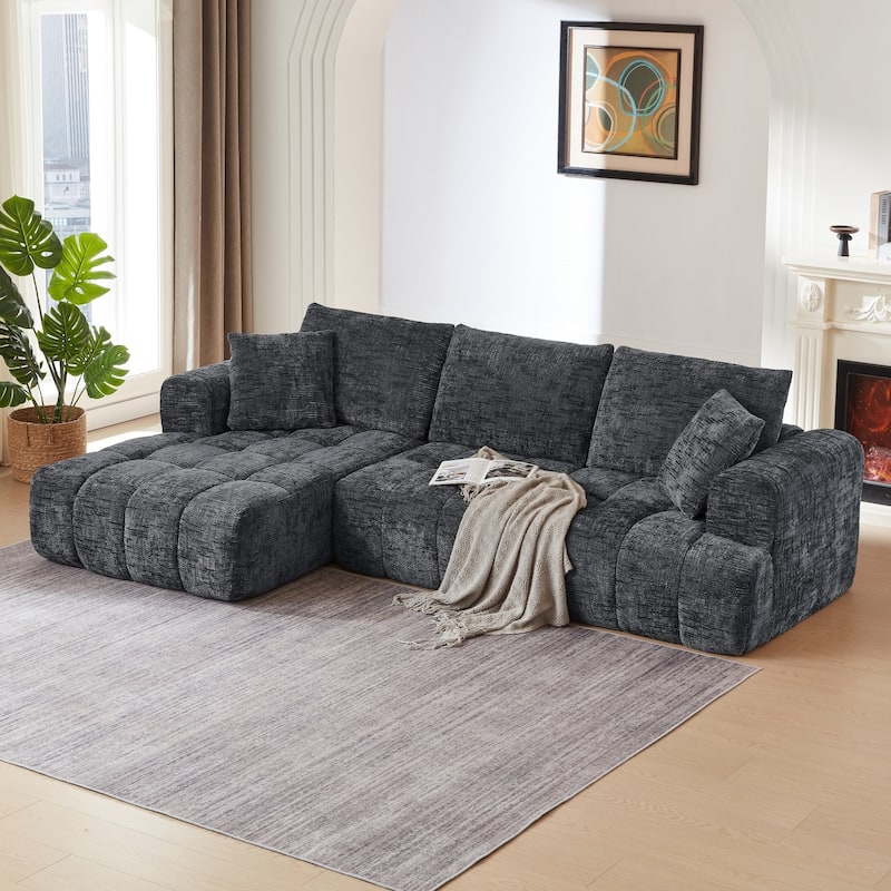 108.2" L-Shaped Chenille Luxury Oversized Sectional Sofa Free-combined Sofa, No Assembly Required - Dark Grey - Right Facing